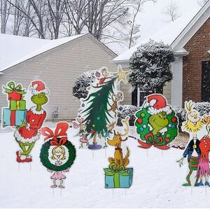 The Grinch Corrugated PVC Christmas Yard Stakes, 6 pc set